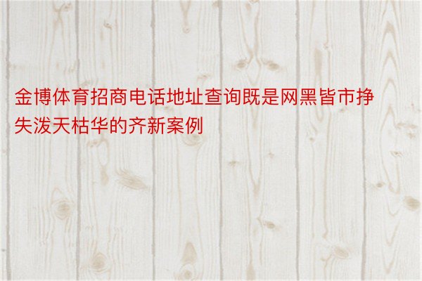 金博体育招商电话地址查询既是网黑皆市挣失泼天枯华的齐新案例